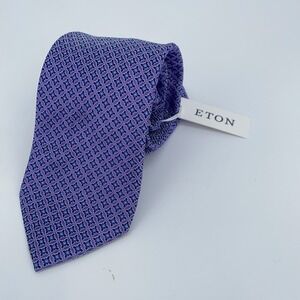 Eton Tie Mens One Size Purple Blue Patterned Silk Classic Necktie Italy Made NWT